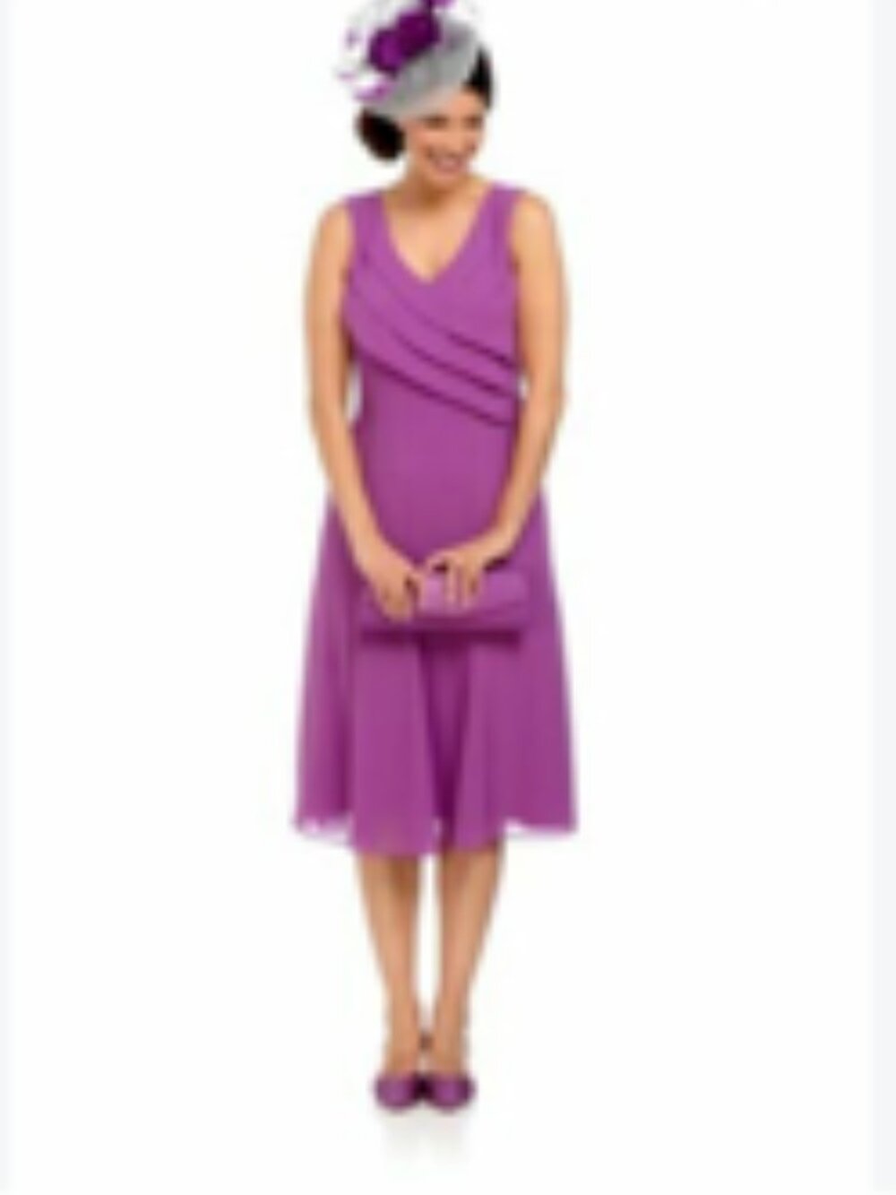 Ladies Vintage Jacques Vert Chiffon Shutter-Style Dress in Iris/Cerise - Size 12